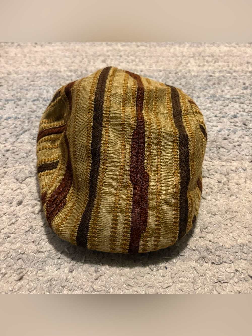 Silversilk Earth Tone Striped Textured Knit Flat Cap Newsboy Hat Size Big